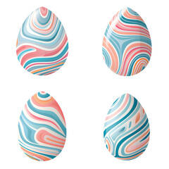 Fototapeta premium Set of various design of painted eggs in colorful isolated on transparent background, cut out, png, collection of colored eggs