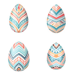 Set of various design of painted eggs in multi color isolated on transparent background, cut out, png, collection of colored eggs