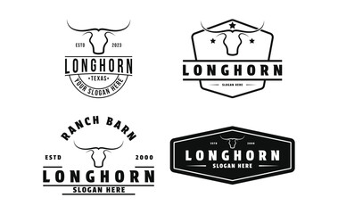 Fototapeta premium set of longhorn ranch logo design vintage retro badge and label