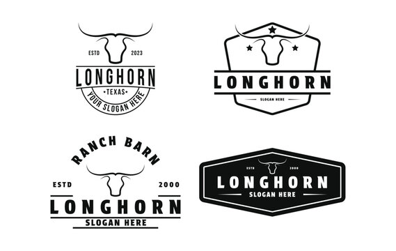 set of longhorn ranch logo design vintage retro badge and label