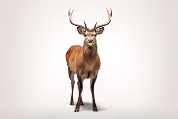 a deer with antlers standing on a white background - obrazy, fototapety, plakaty