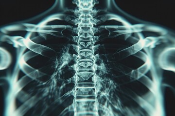 High-Quality X-Ray Image of a Persons Spinal Structure, Visualization of an X-ray film showing a human's thoracic area in 3D, AI Generated