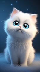 Majestic White Cat With Blue Eyes Sitting Down