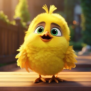 Yellow Chicken With Big Eyes in Summer Day.