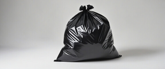 Set close up of a plastic bag for trash waste, 3d illustration, black colour