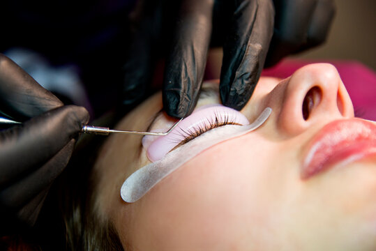 preparation for eyelash lamination procedure. Beauty salon. Foam for fixation