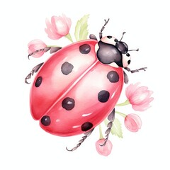 Obraz premium Ladybug insect with red wings on a white background.