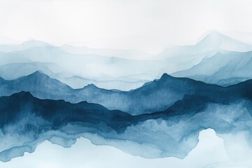 A stunning painting capturing the beauty of a mountain range in shades of blue and white, Watercolor blend of cool tones for a calming, subtle backdrop, AI Generated