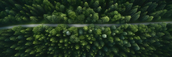 Drone view above thick green forest showcasing the dense tree canopy and untouched nature