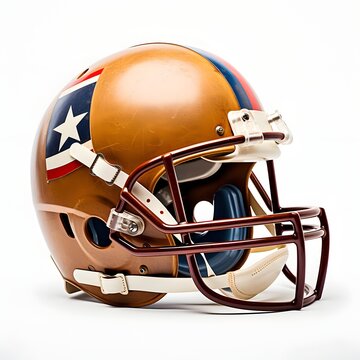 A classic American football helmet with a faded American flag, showcasing the sport's heritage and the country's love for the game