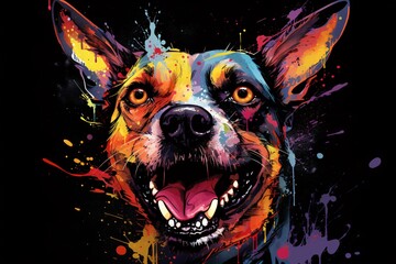 a painting of a dog with paint splashes