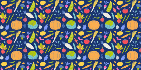 Seamless pattern dark Hand drawn organic vegetables . Vector illustration wallpaper