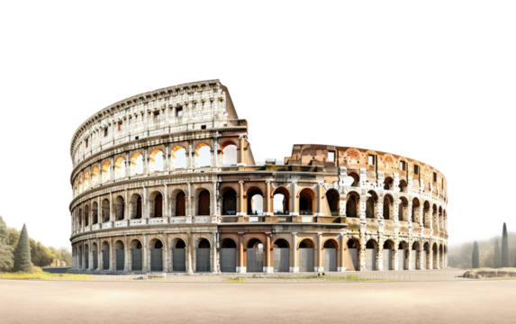 Painting of the Colossion in Rome. The ancient structure stands tall against the backdrop of the Roman skyline, capturing the grandeur of Roman engineering and history.