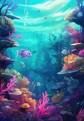 Fototapeta na wymiar Vibrant underwater scene with fish and corals