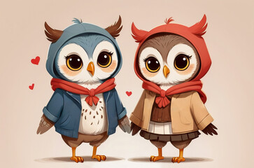 Couple of owl in love over pink background