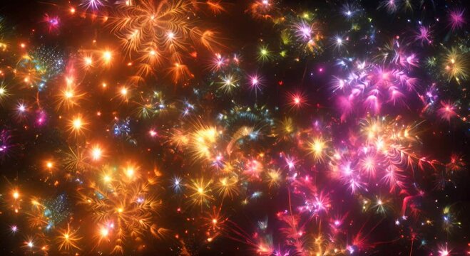 The fireworks in vibrant, explosive multi-colored