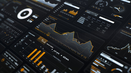 Intricate analytics dashboard displays real-time data, highlighting technology's precision.