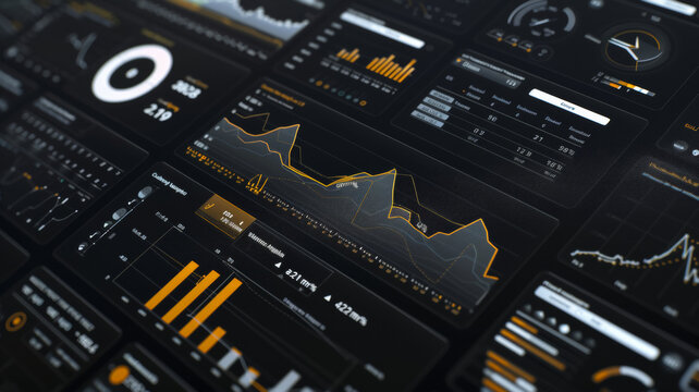 Intricate analytics dashboard displays real-time data, highlighting technology's precision.