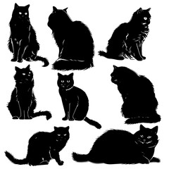 vector isolated silhouette cat set