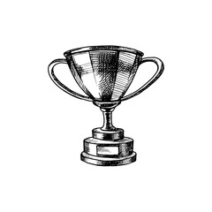 Hand drawn sports sketch trophy award cup. Vector illustration
