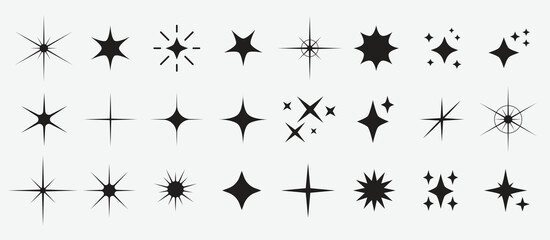 Set stars line art icon. Vector four-pointed star for logo, social media stories