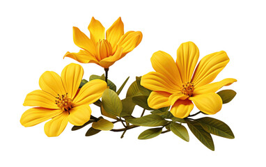 Fototapeta na wymiar Yellow Flowers With Green Leaves with delicate green leaves are arranged neatly. The flowers stand out with their bright color against the simple backdrop.