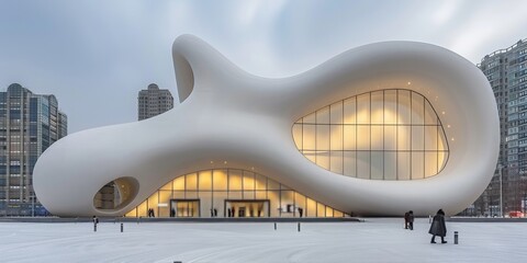  Modern Waterfront Architectural Marvel With Fluid Design Blending Art and Function, Generative AI