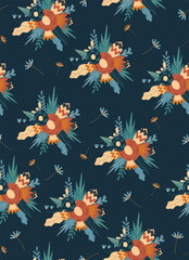 bright vintage seamless pattern with different flowers