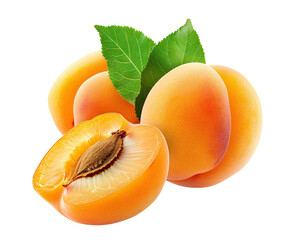 Delicious apricots with leaves, cut out - obrazy, fototapety, plakaty