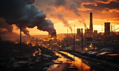 Industrial Factory Emits Heavy Smoke - obrazy, fototapety, plakaty