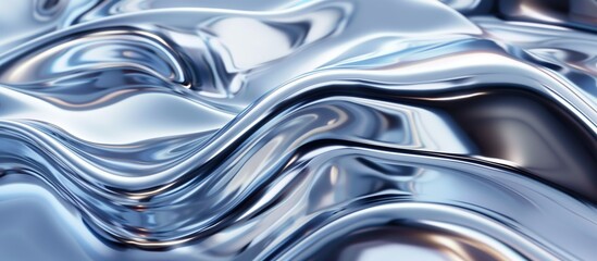 Fluid metallic waves background. Elegant liquid silver wave with monochromatic color palette and glossy texture.