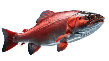 Photorealistic image of salmon fish on a transparent background  in PNG format