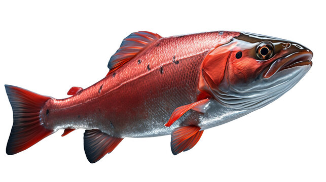 Photorealistic image of salmon fish on a transparent background  in PNG format
