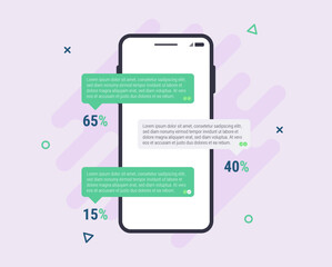Smartphone chat converation infographic with colorful elements. Full editable data graphs for flow charts, presentations and UI