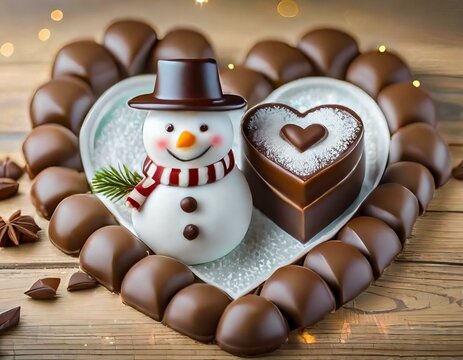 Snowman and heart shaped chocolates