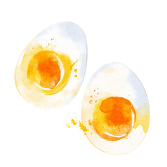 Watercolor illustration scrambled eggs. Vector isolated painting of fresh organic food breakfast