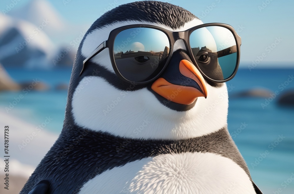 Wall mural Portrait of penguin with sunglasses