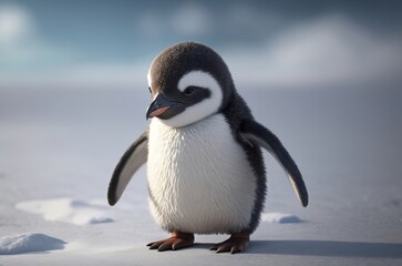 Baby penguin walking on snow