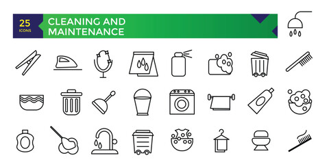 Cleaning and Maintenance Service. Cleaning machine. High pressure washer. Cleaner worker. Pixel Perfect Vector Thin Line Icons.