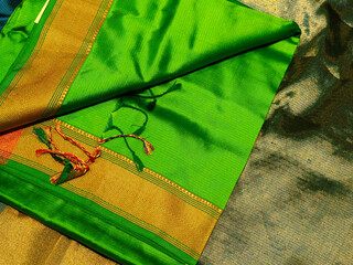 Hand Weaving Silk & Handloom Sarees, saree with golden details, woman wear on festival, ceremony...