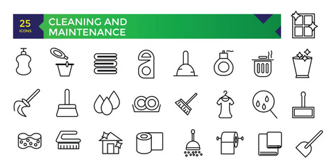 Cleaning and Maintenance Service. Cleaning machine. High pressure washer. Cleaner worker. Pixel Perfect Vector Thin Line Icons.