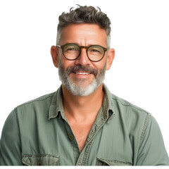 Middle age hoary man wearing casual green shirt and glasses