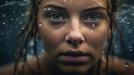 female swimmer, beautiful young woman's face and pretty eyes.Generative AI