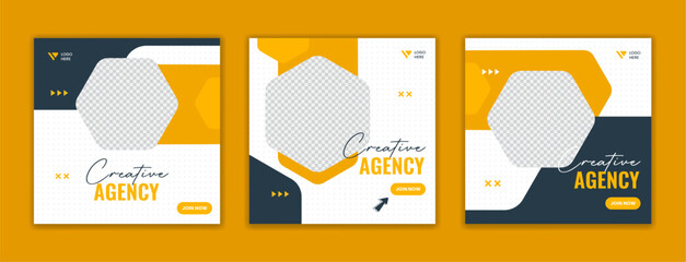 Corporate creative agency social media post design set. yellow business editable square template  - obrazy, fototapety, plakaty