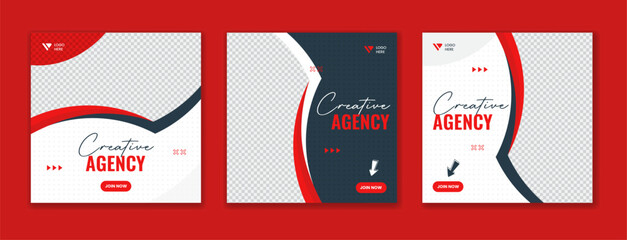 Red creative corporate social media post design template. Online business agency editable layout. Square marketing agency vector post © Cretovi