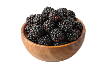 wooden bowl with blackberry on a transparent background