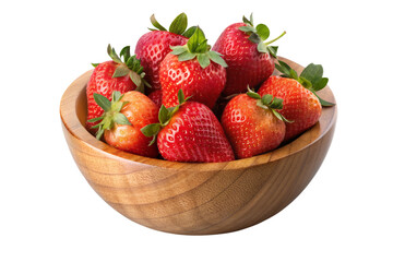 wooden bowl with strawberries on a transparent background