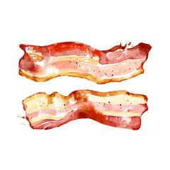 Watercolor hand drawn sketch meat product bacon. Vector illustration for menu and package design - 747880911