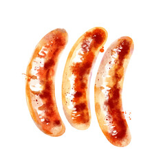 Watercolor bbq sausages. Breakfast food illustration. Oktoberfest vector isolated painting