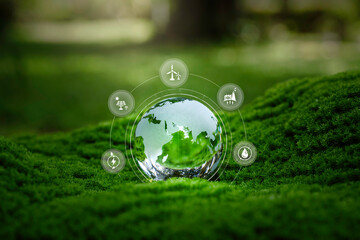 Renewable, green energy and save energy. Ecology, Sustainable clean industrial factories, Green...